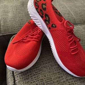 Vibrant Red Leopard Women's Sneakers